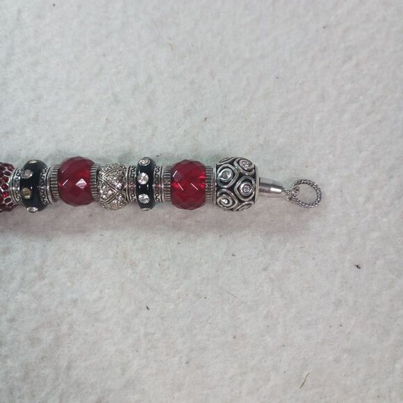 European Style Charm Bracelet Valentine Glass Beads Red Black Silver - Picture 7 of 10